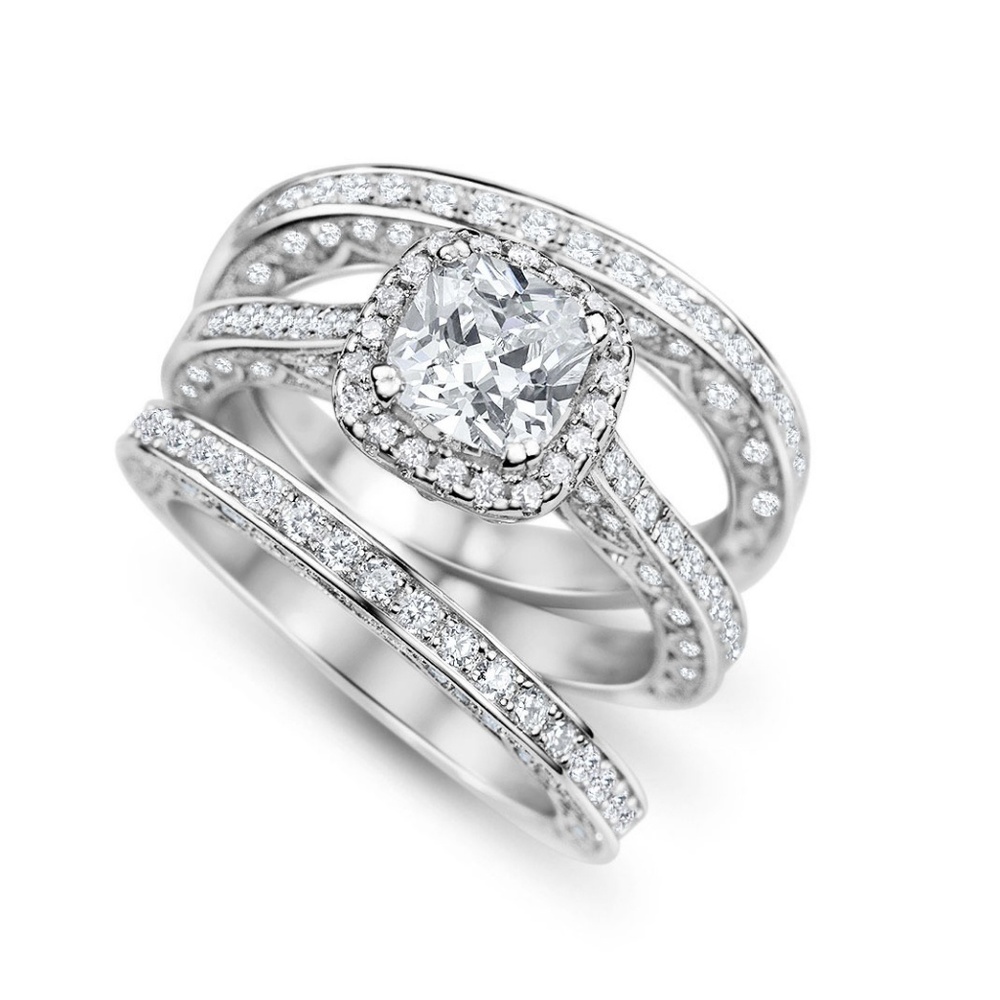 NEW 925 STERLING SILVER HALO CUSHION DIAMOND RING - Picture 5 of 6